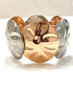 Vintage Rose Gold & Silver Hammered Disc Stretch Bracelet